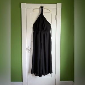 Eloquii Black Keyhole Halter Backless Jumpsuit